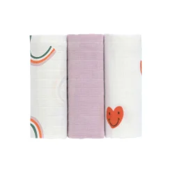 Mulltücher 3er Set 60 x 60 cm - Bio Baumwolle, Happy Rascals, Herz