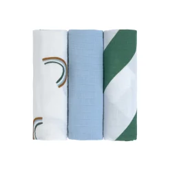 Mulltücher 3er Set 85 x 85 cm - Bio Baumwolle, Happy Rascals, Himmelblau