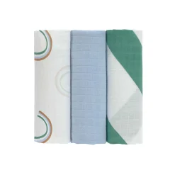 Mulltücher 3er Set 85 x 85 cm - Bio Baumwolle, Happy Rascals, Himmelblau