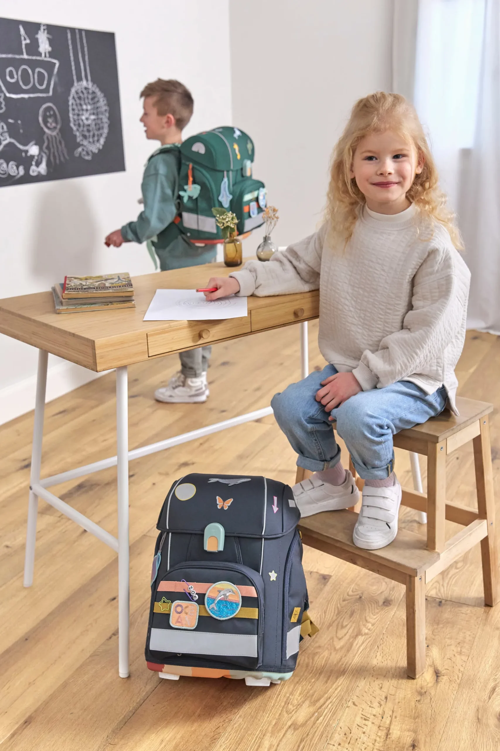 Schulranzen Set 7-teilig Boxy - Unique Ocean, Navy Blau