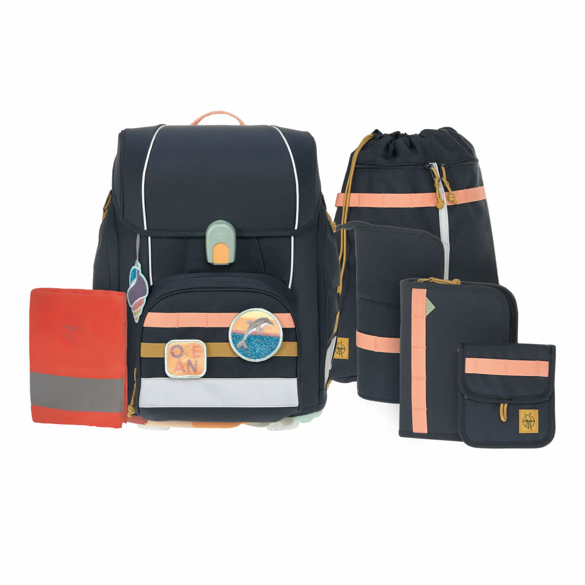 Schulranzen Set 7-teilig Boxy - Unique Ocean, Navy Blau