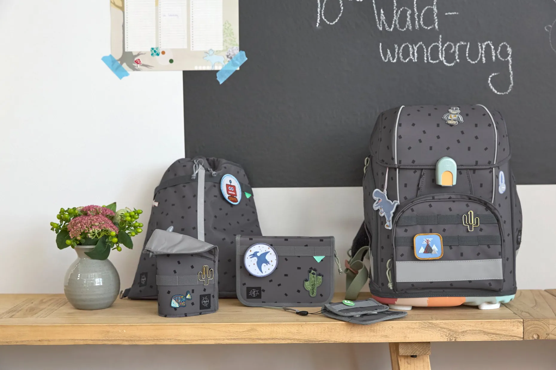 Schulranzen Set 7-teilig Boxy - Unique, Speckles Anthracite