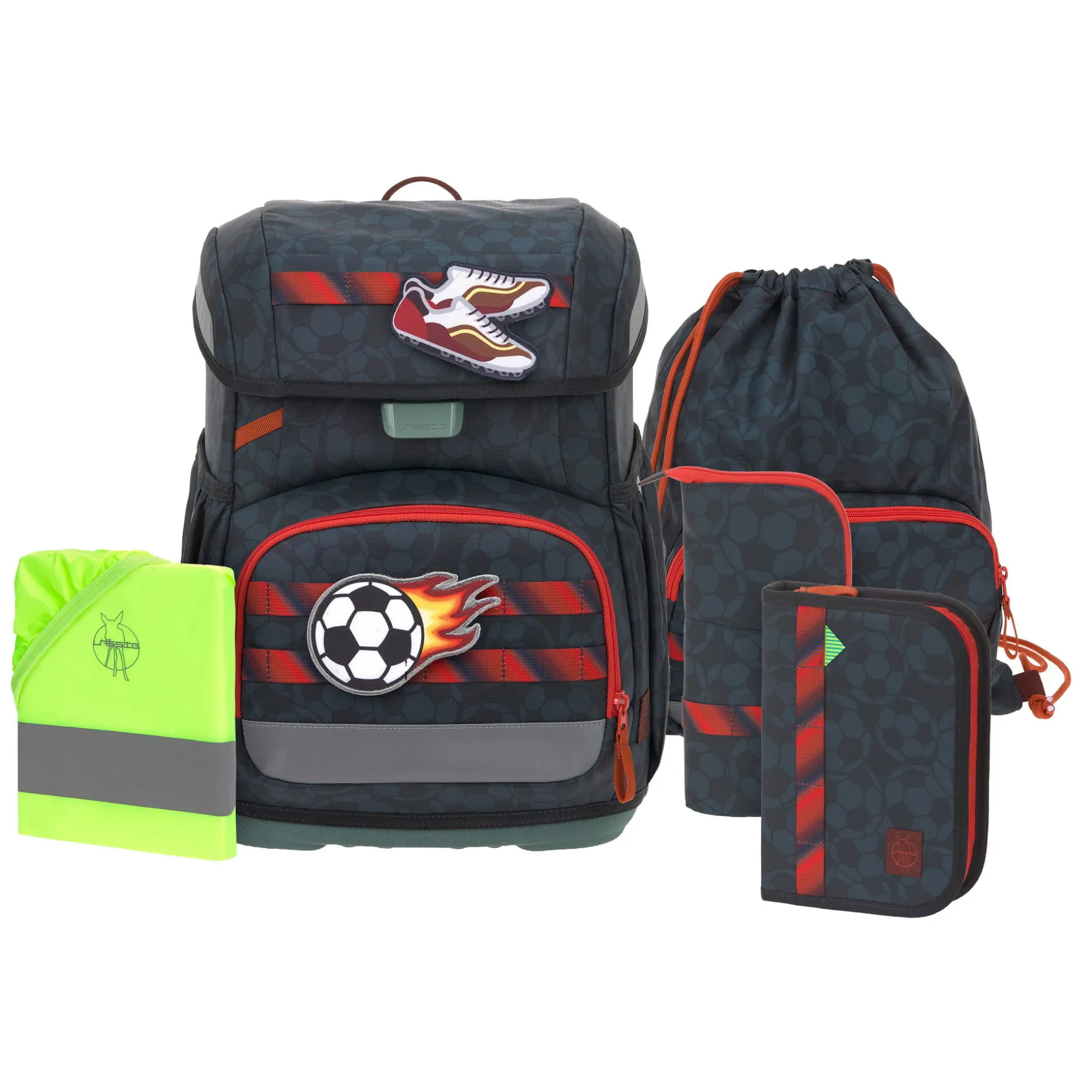 Schulranzen Set 6-teilig Light - Unique, Fussball Dunkelblau