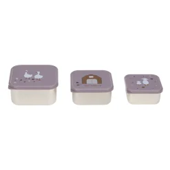 Snackbox Kinder (3er Set) - Edelstahl Brotdose, Tiny Farmer Lila
