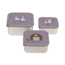 Snackbox Kinder (3er Set) - Edelstahl Brotdose, Tiny Farmer Lila