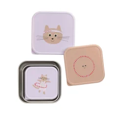 Snackbox Kinder (3er Set) - Edelstahl Brotdose, Tiny Team, Katze
