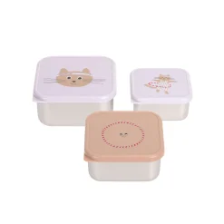 Snackbox Kinder (3er Set) - Edelstahl Brotdose, Tiny Team, Katze
