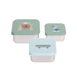 Snackbox Kinder (3er Set) - Edelstahl Brotdose, Tiny Team, Hund