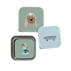 Snackbox Kinder (3er Set) - Edelstahl Brotdose, Tiny Team, Hund