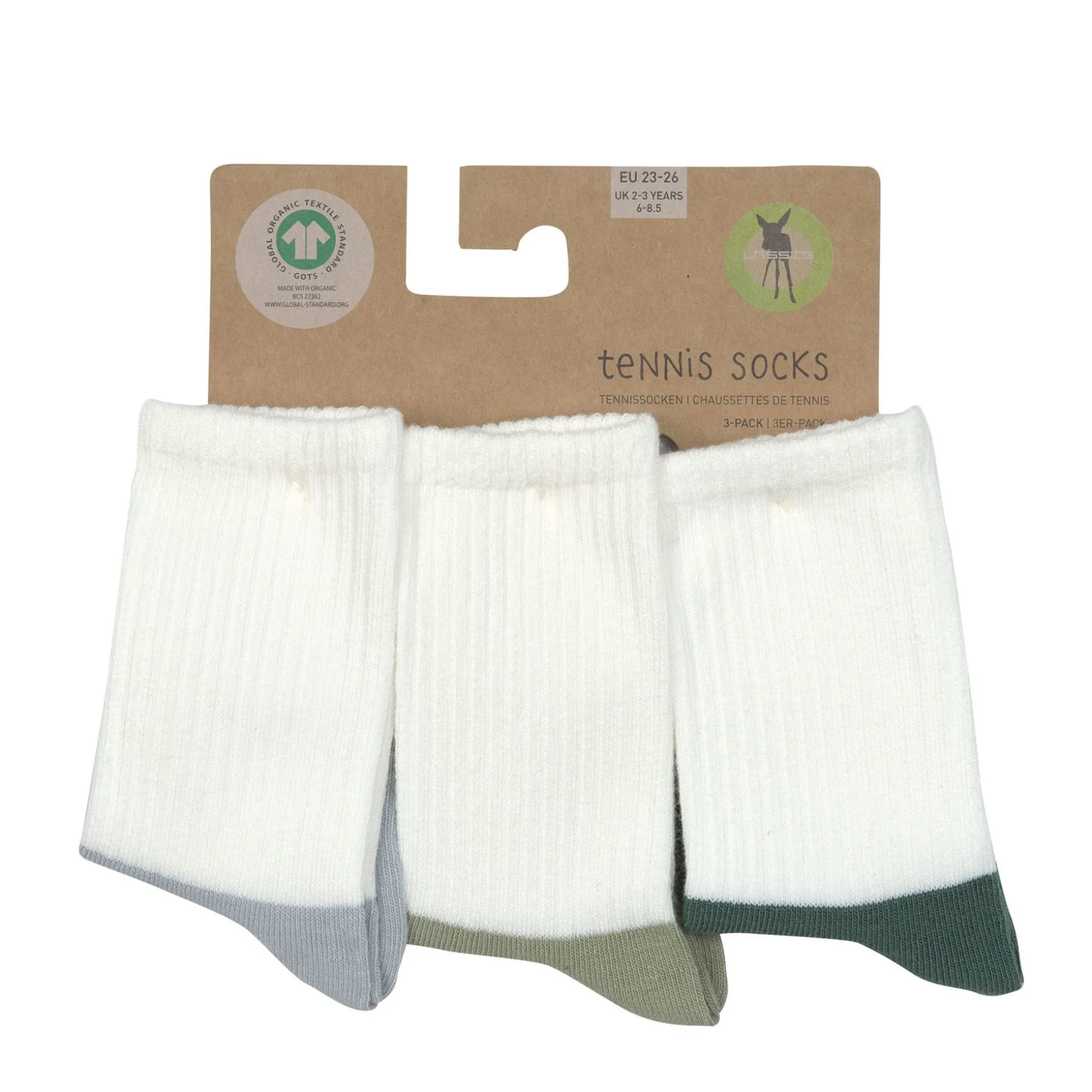 Tennissocken Kinder 3er-Set - Little Gang, Hellblau Karamell Dunkelgrün