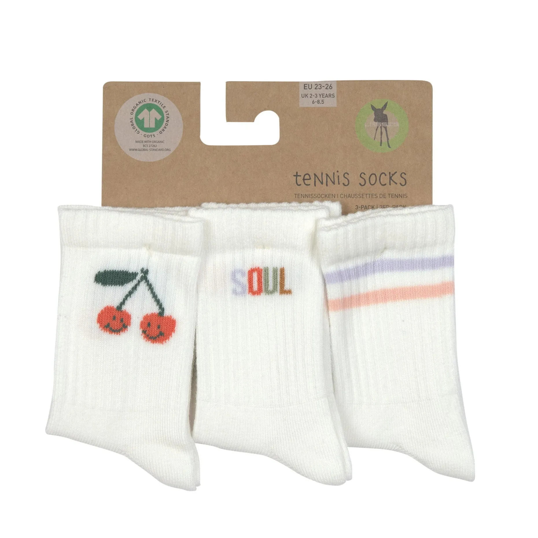 Tennissocken Kinder 3er-Set - Little Gang, Kirsche