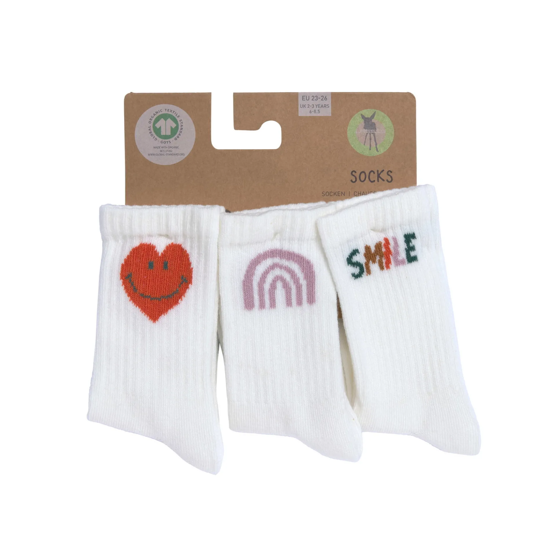 Tennissocken Kinder 3er-Set - Little Gang, Smile Weiß