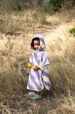 UV Badeponcho Kinder - Streifen, Purple Weiß