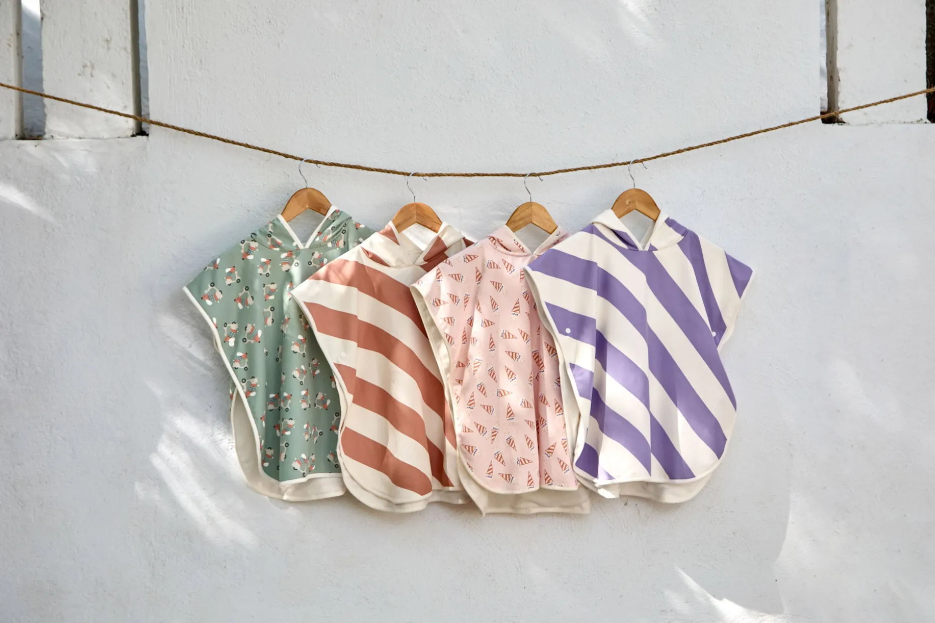 UV Badeponcho Kinder - Streifen, Braun Weiß