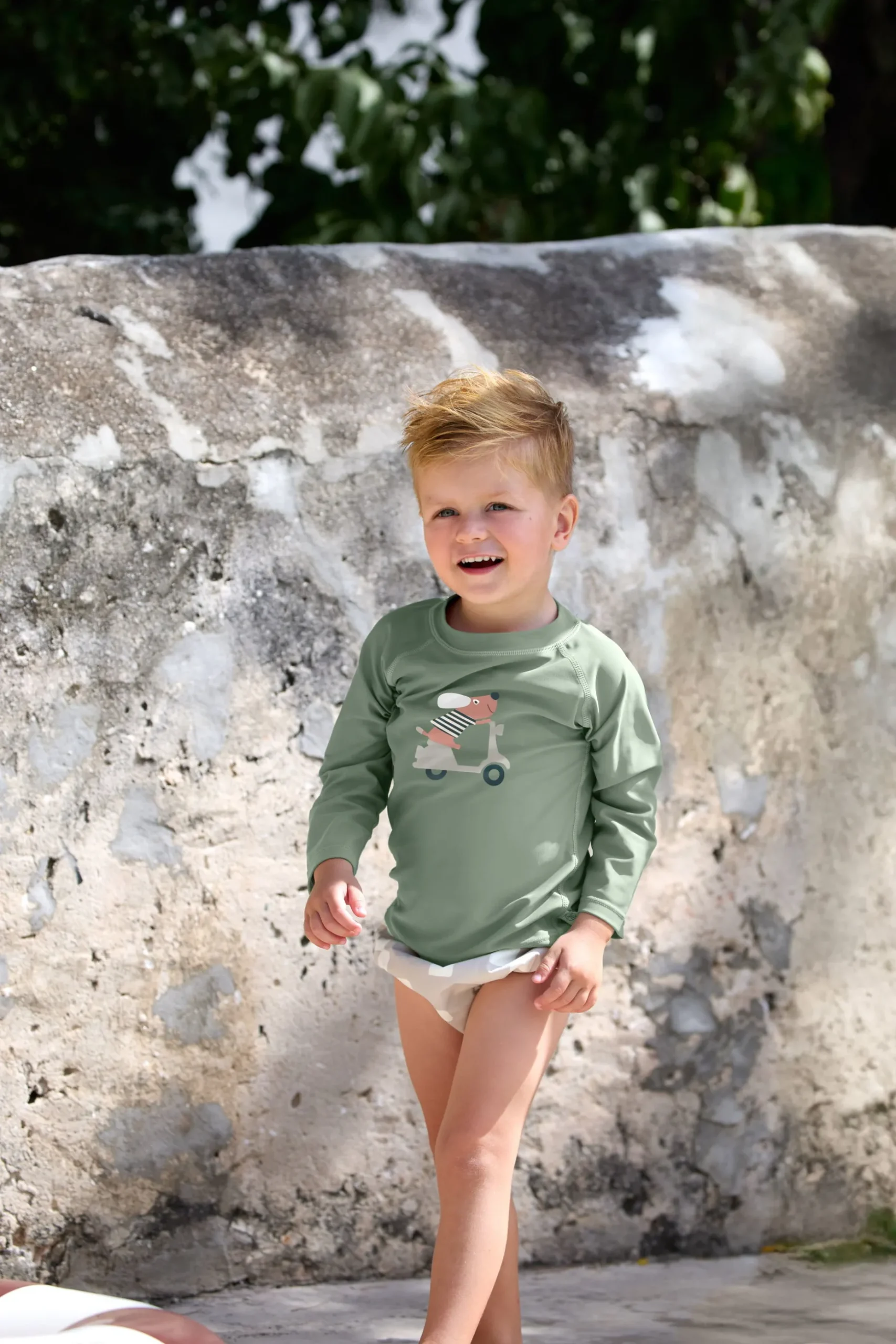 UV Shirt Kinder Langarm - Hund, Grün